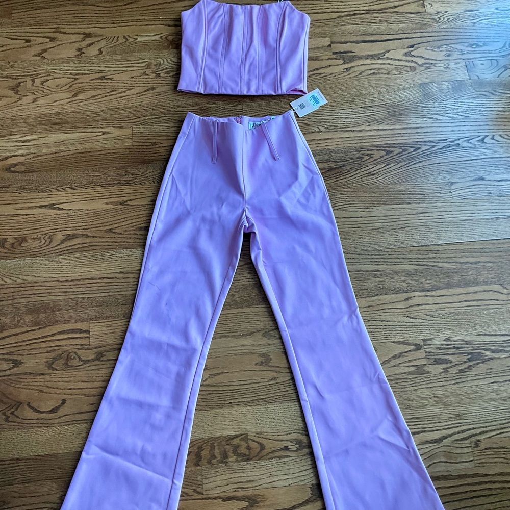 NWT Tiger Mist Pink Strapless faux leather corset top and pants - Picture 8 of 9